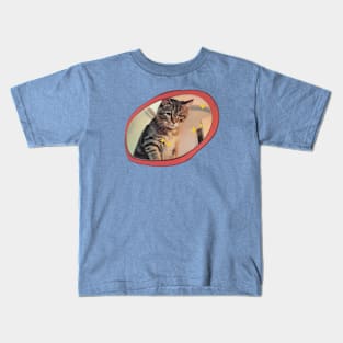 Random cat looking through a portal Kids T-Shirt